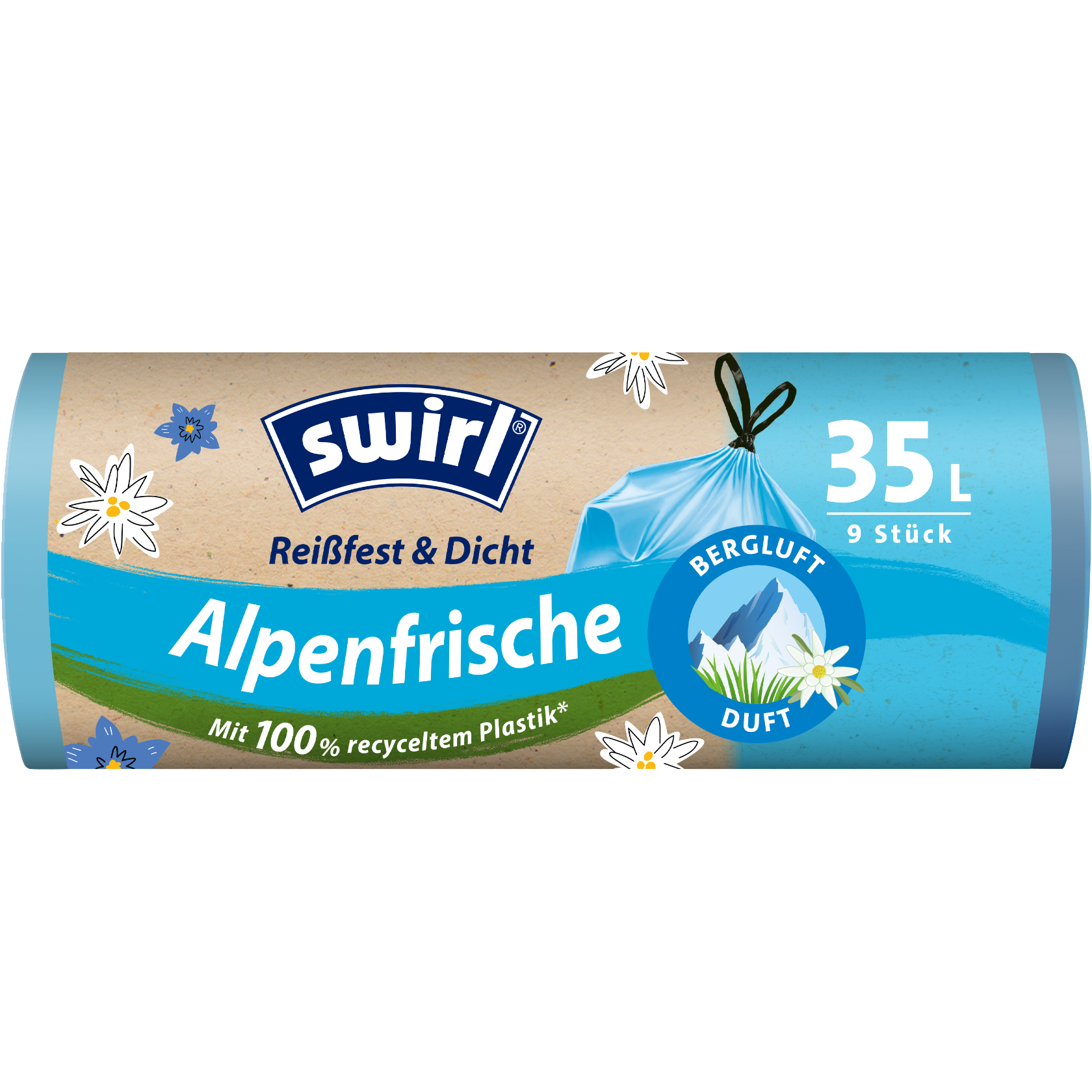 Swirl Alpenfrische-Duft-Müllbeutel Verpackung Vorderseite - 35 Liter
