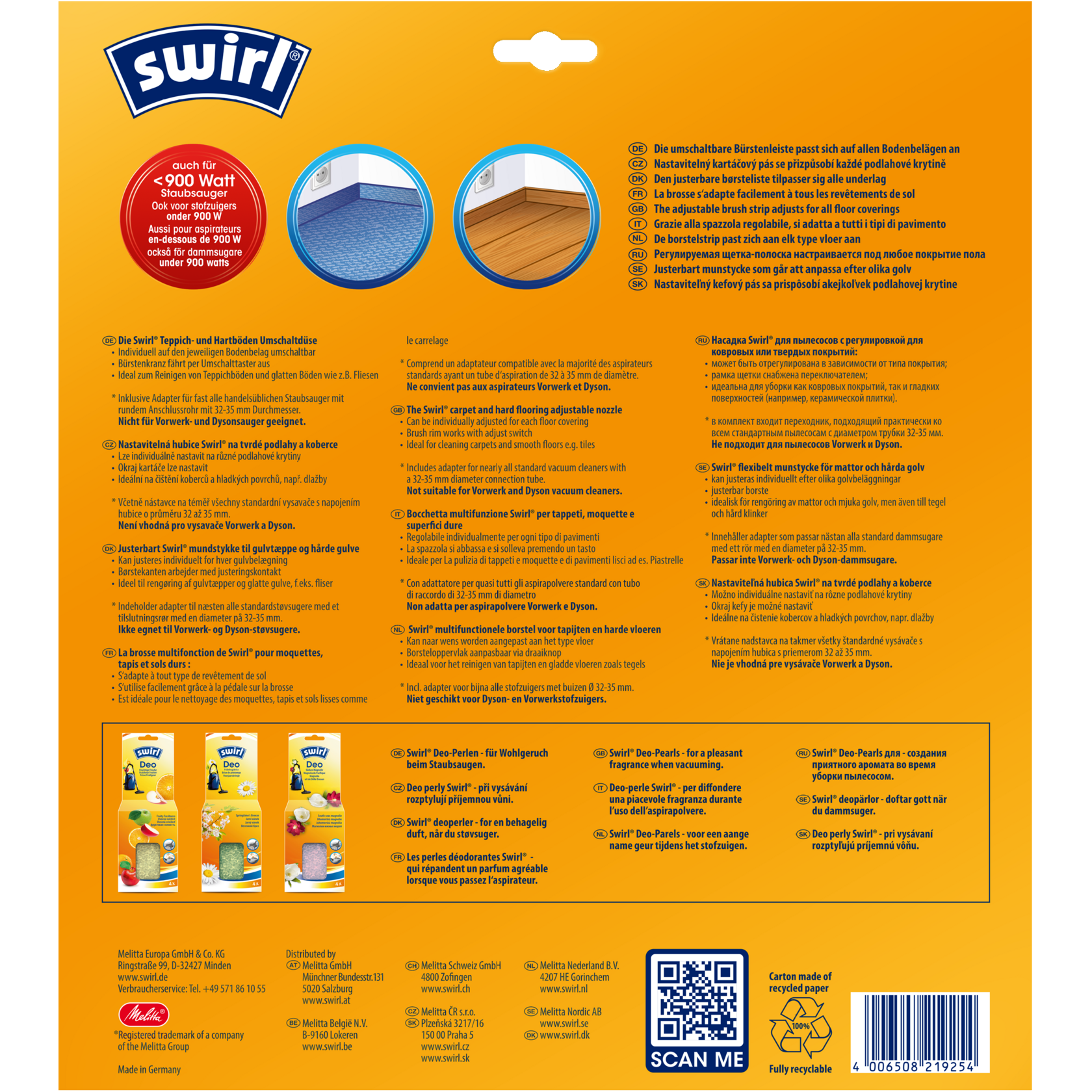 Swirl Teppich- und Hartböden Umschaltdüse Verpackung Rückseite