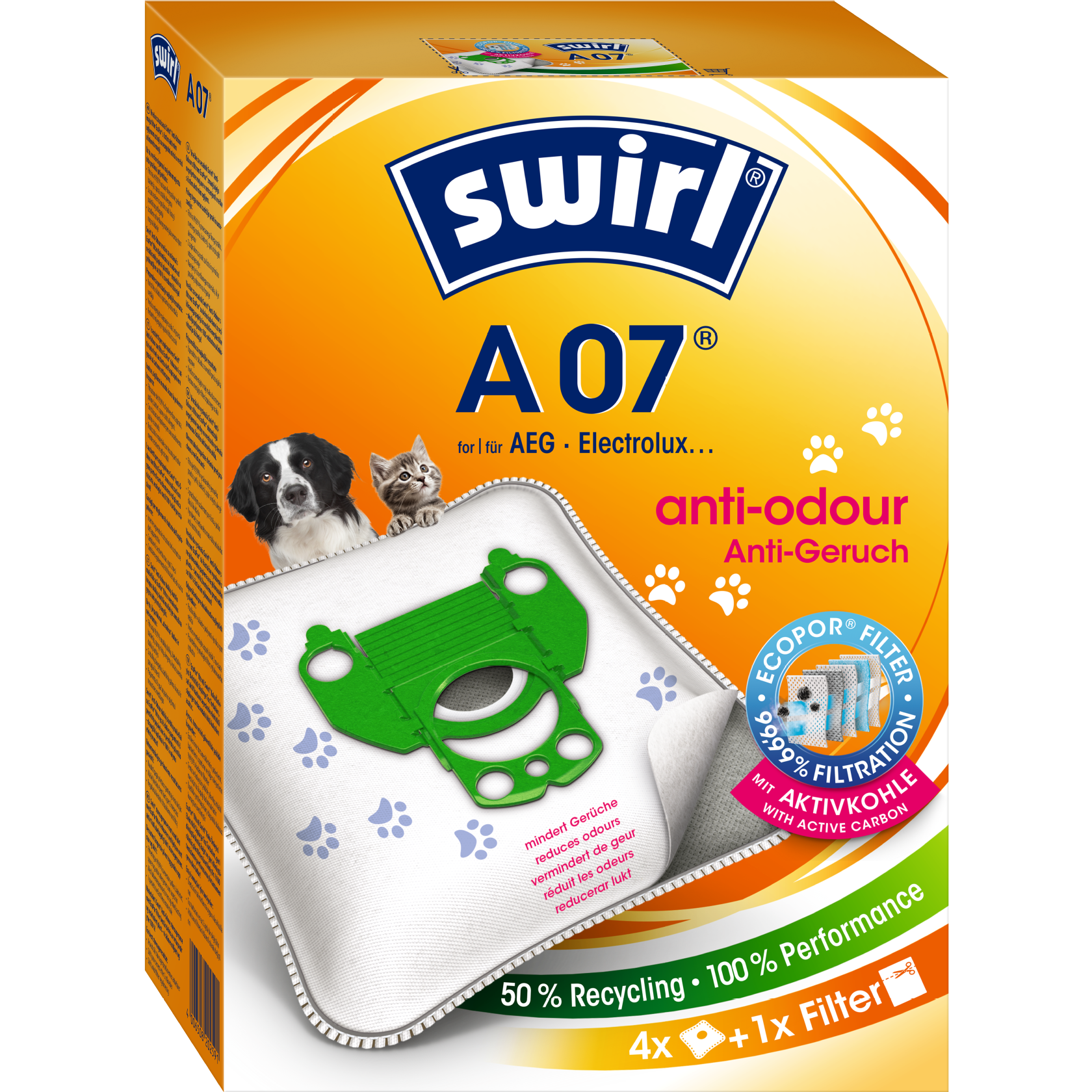 Swirl EcoPor Anti-Geruch Staubsaugerbeutel A 07 Verpackung Vorderseite