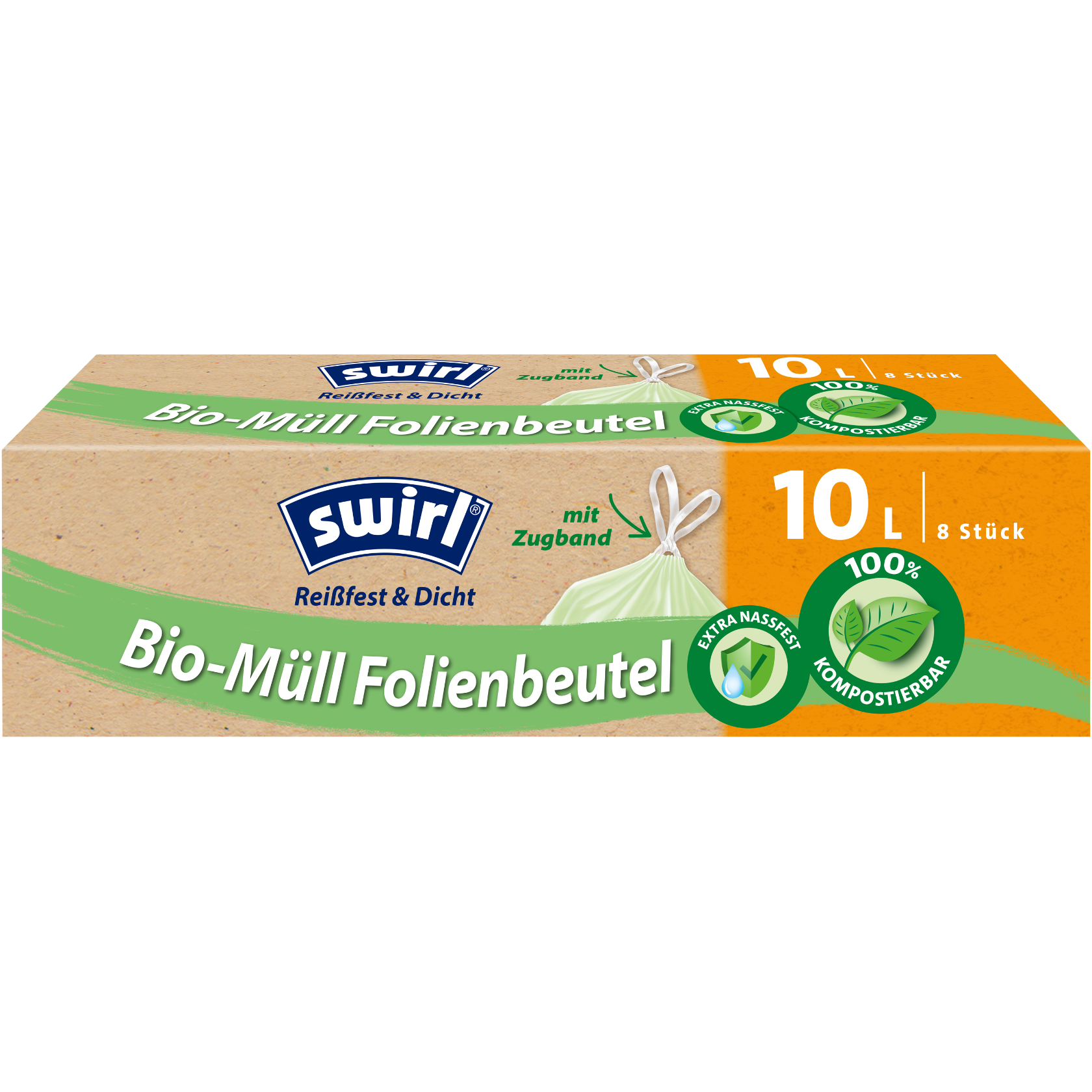 Swirl Bio-Müll Folienbeutel Zugband Verpackung Vorderseite - 10 Liter