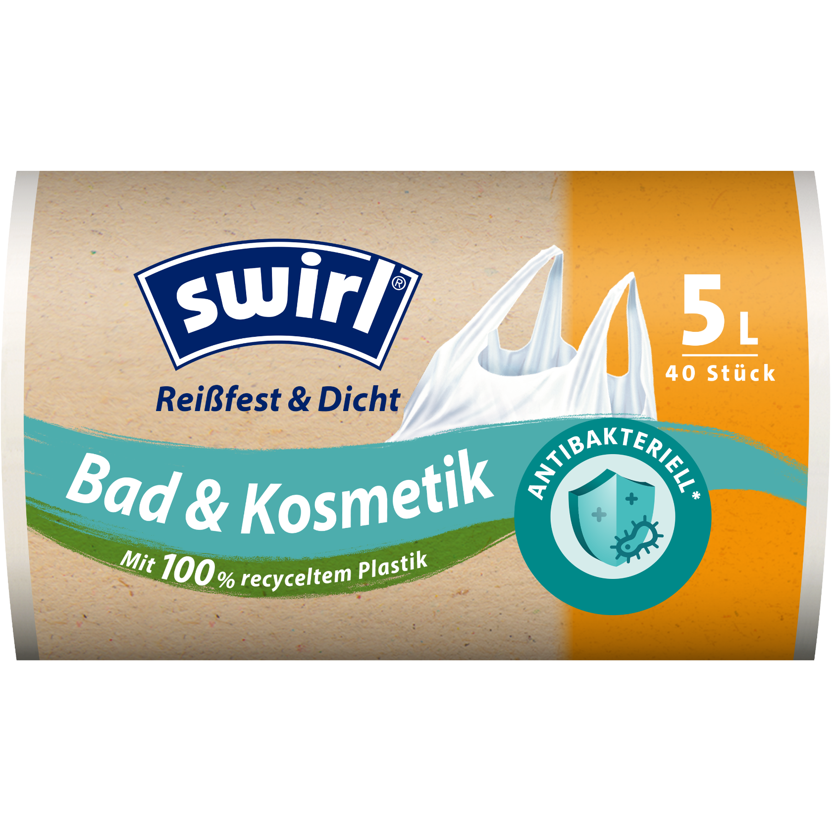 Swirl Bad und Kosmetik Müllbeutel Verpackung Vorderseite - 5 Liter, 40 Beutel
